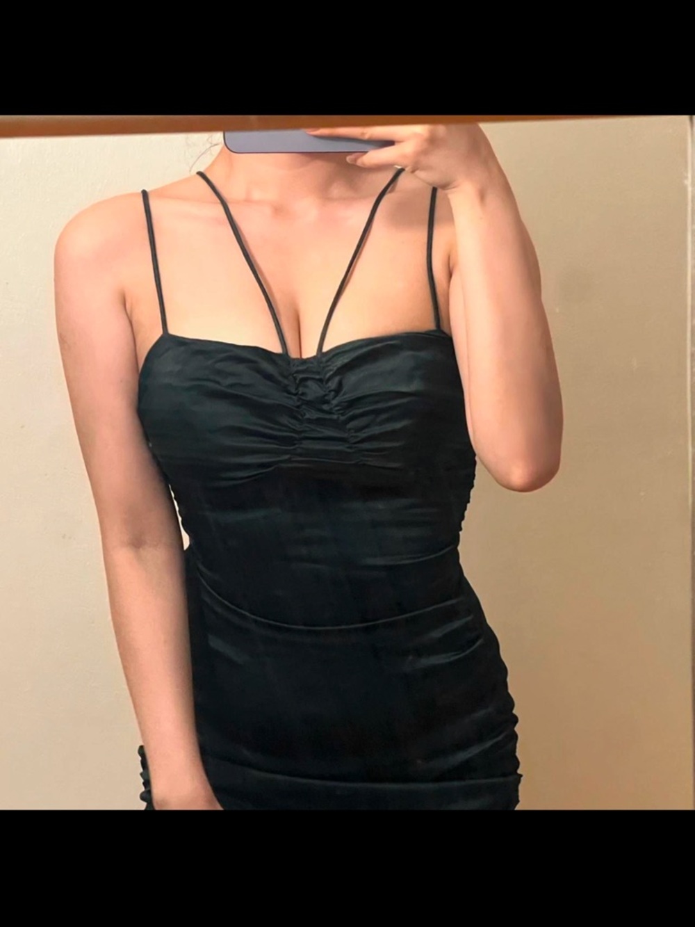 Zara Black Ruched Spaghetti-Strap Mini Dress